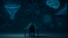 Emprendedor usando Funnel360 en su computadora para automatización de ventas.