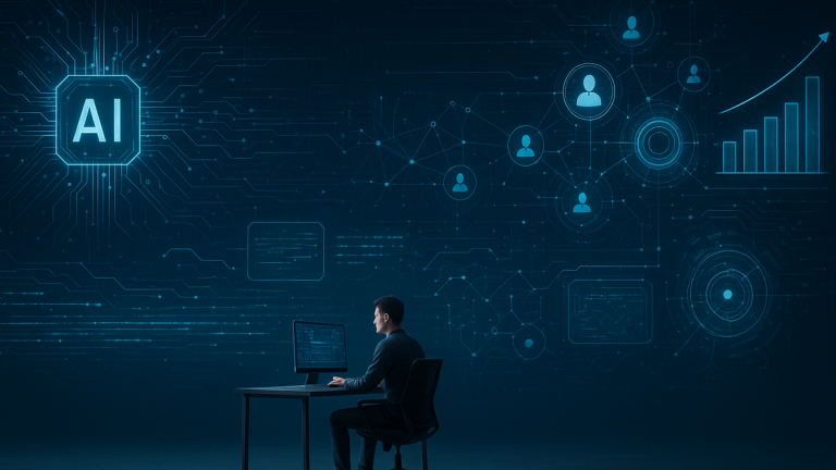 Emprendedor en un entorno digital optimizando su negocio de multinivel.