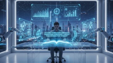 Emprendedor leyendo sobre mentalidad y herramientas digitales para negocios en internet.