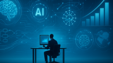 Emprendedor usando herramientas de inteligencia artificial para optimizar su negocio.