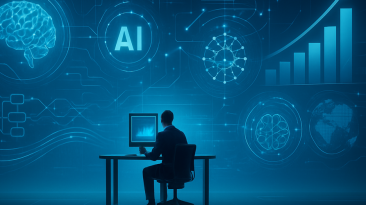 Emprendedor usando herramientas de inteligencia artificial para optimizar su negocio.