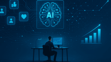 Emprendedor utilizando herramientas de automatización para gestionar publicaciones en redes sociales.