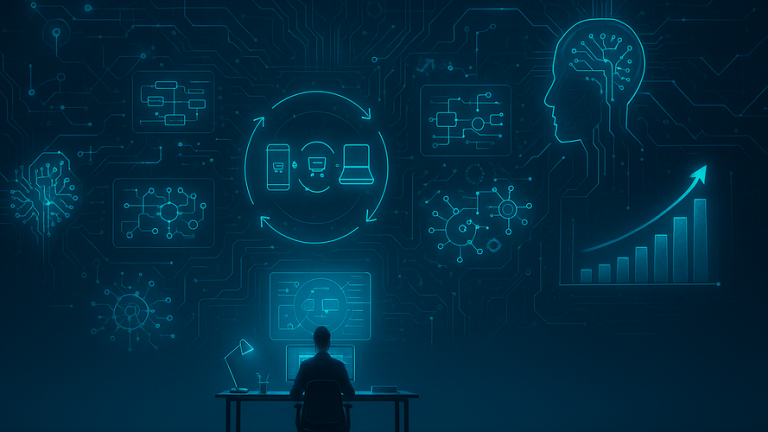 Omnichannel strategy concept illustration, showcasing the integration of various marketing channels.